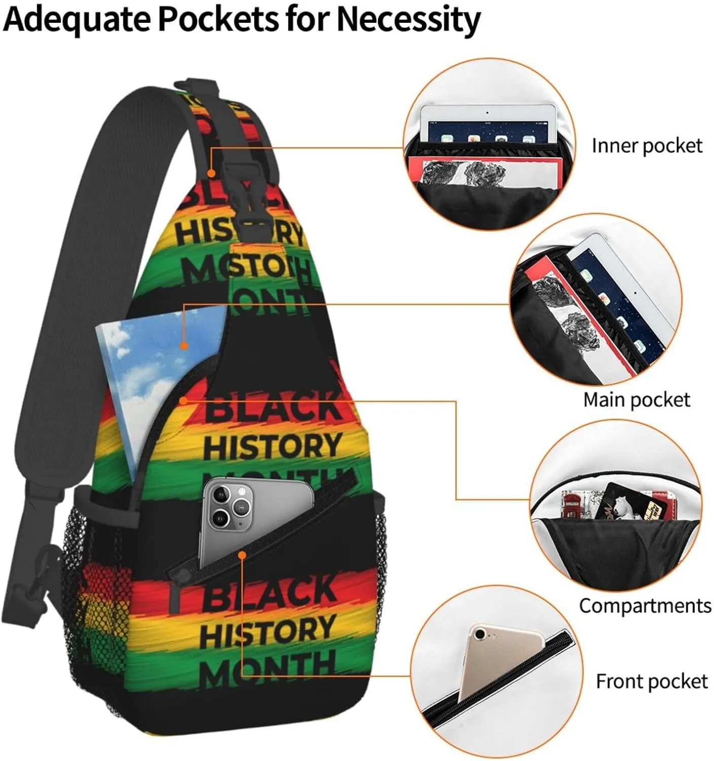 Black History Month Crossbody Bag Adjustable Sling Bag Casual Chest Bags Travel Shoulder Backpack