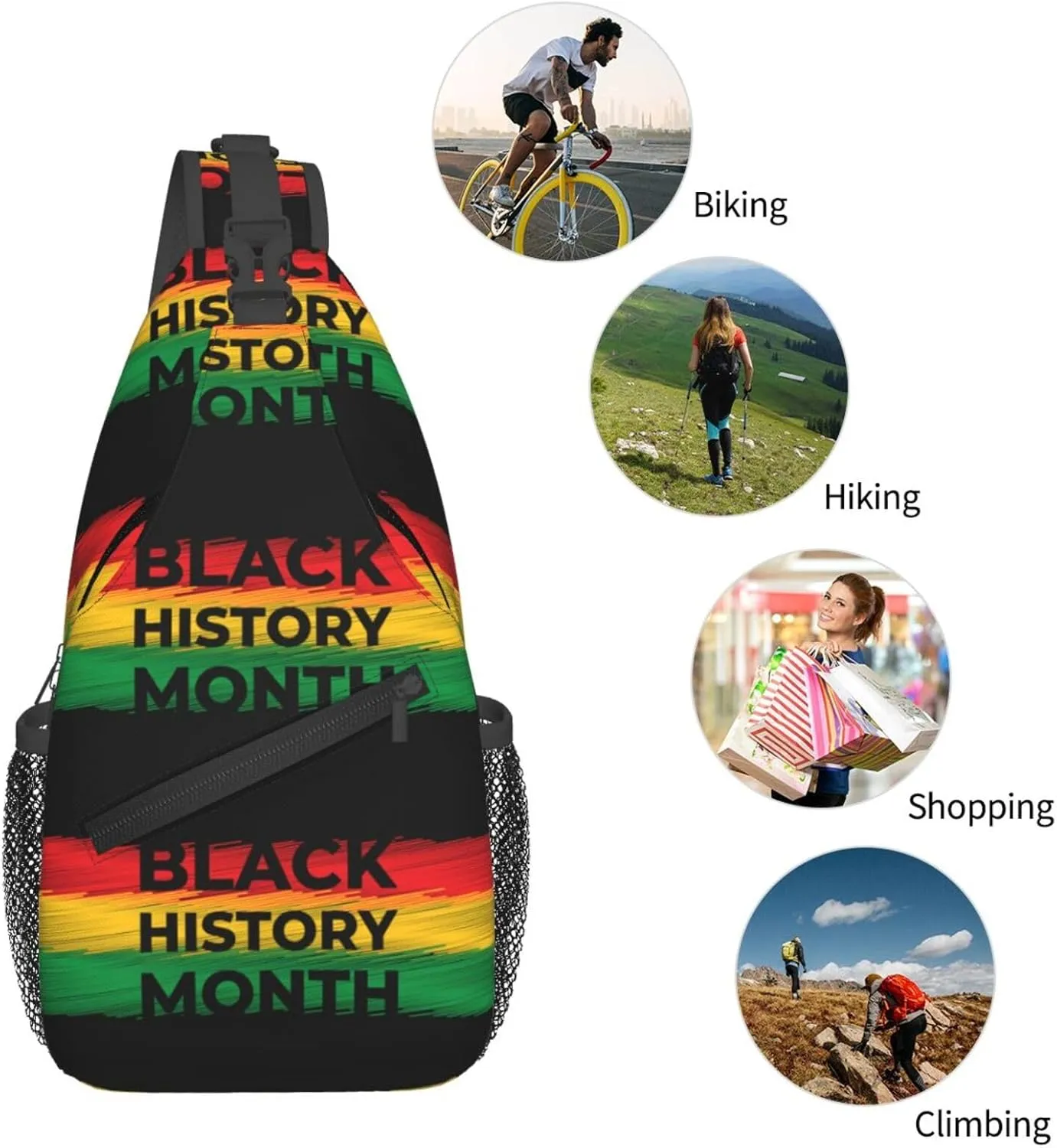 Black History Month Crossbody Bag Adjustable Sling Bag Casual Chest Bags Travel Shoulder Backpack