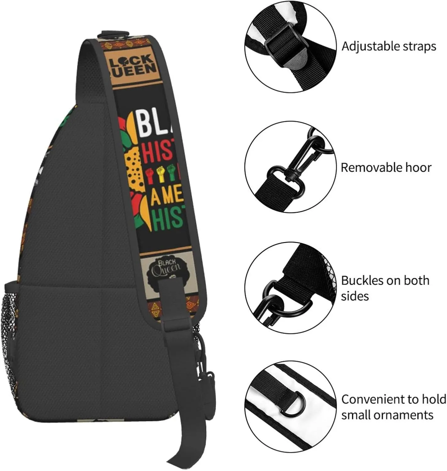 Black History Month Sling Bag Adjustable Crossbody Bag Casual Chest Bags Travel Shoulder Backpack For Women Men
