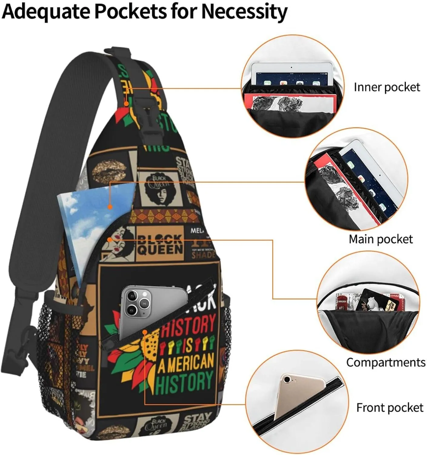 Black History Month Sling Bag Adjustable Crossbody Bag Casual Chest Bags Travel Shoulder Backpack For Women Men
