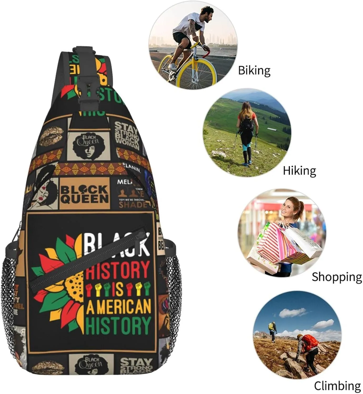 Black History Month Sling Bag Adjustable Crossbody Bag Casual Chest Bags Travel Shoulder Backpack For Women Men