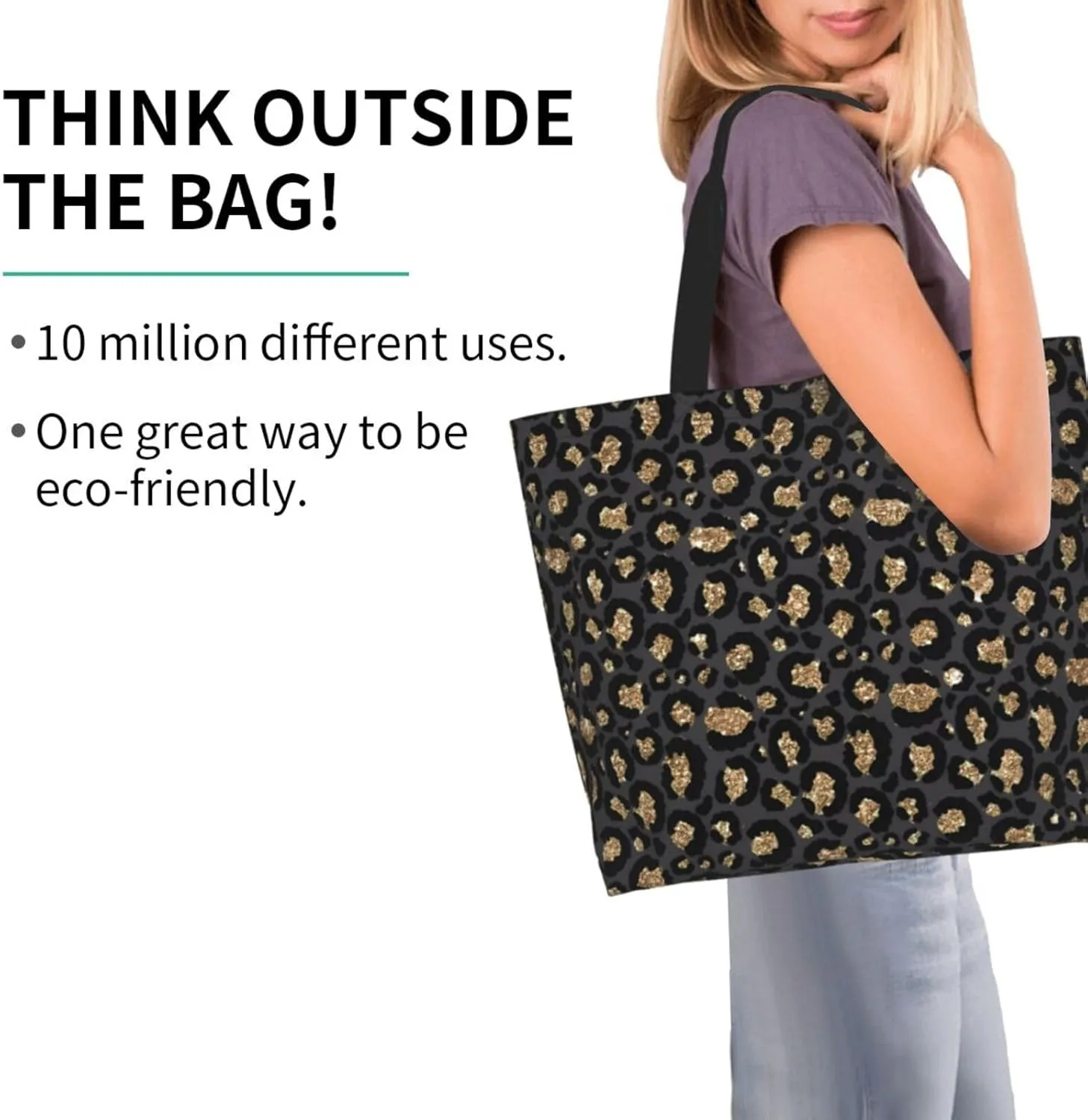 Black Leopard Print Women's Tote Bag Large Capacity Single Shoulder Bags Handbag for Shopping Work