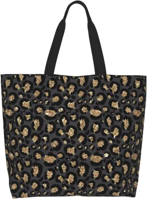 Black Leopard Print Women's Tote Bag Large Capacity Single Shoulder Bags Handbag for Shopping Work