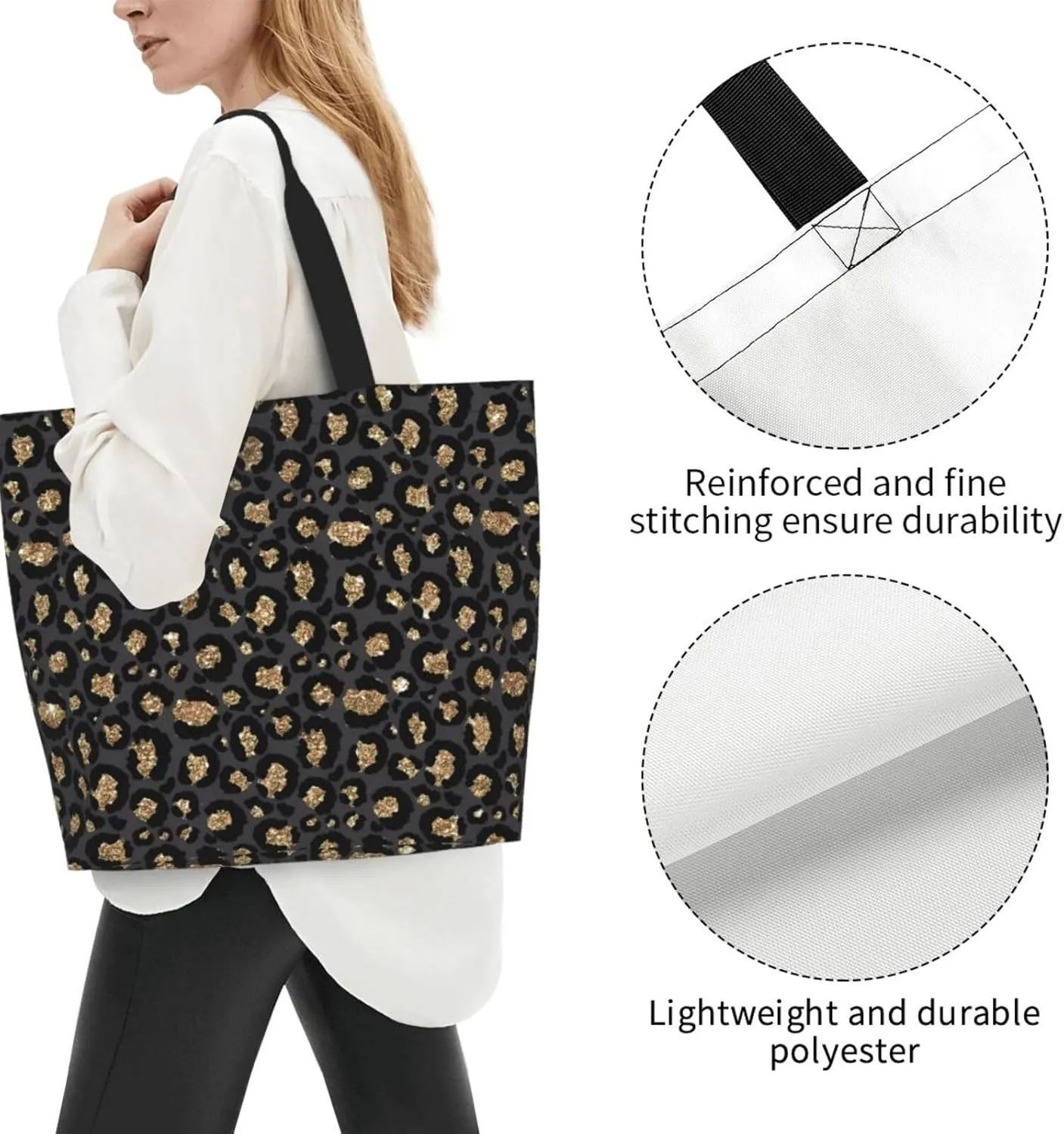 Black Leopard Print Women's Tote Bag Large Capacity Single Shoulder Bags Handbag for Shopping Work