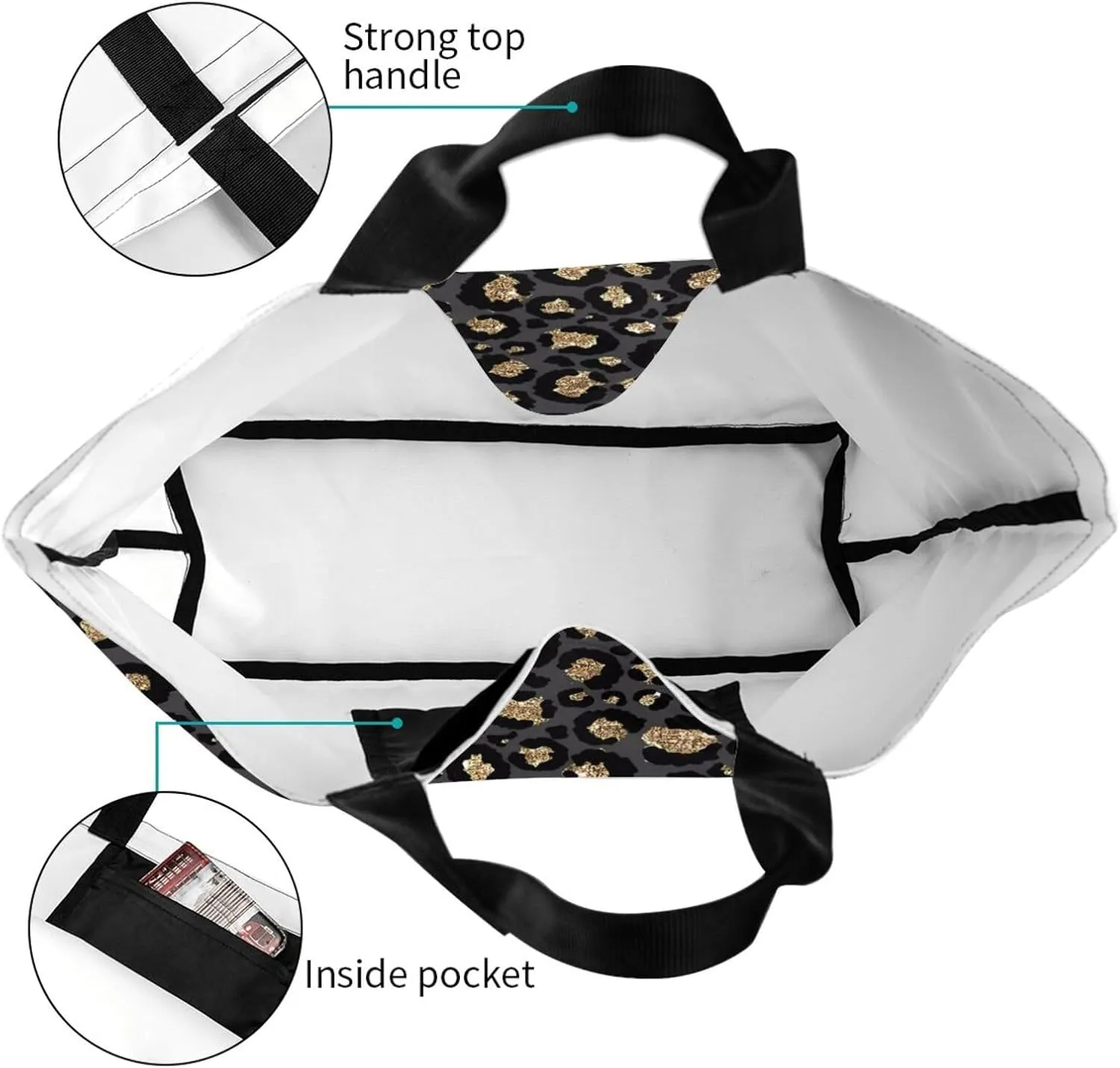 Black Leopard Print Women's Tote Bag Large Capacity Single Shoulder Bags Handbag for Shopping Work