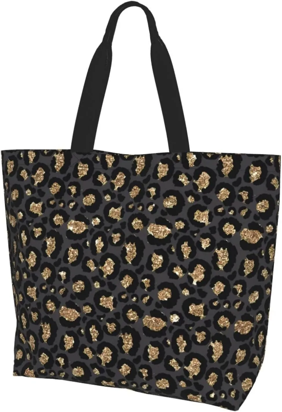 Black Leopard Print Women's Tote Bag Large Capacity Single Shoulder Bags Handbag for Shopping Work