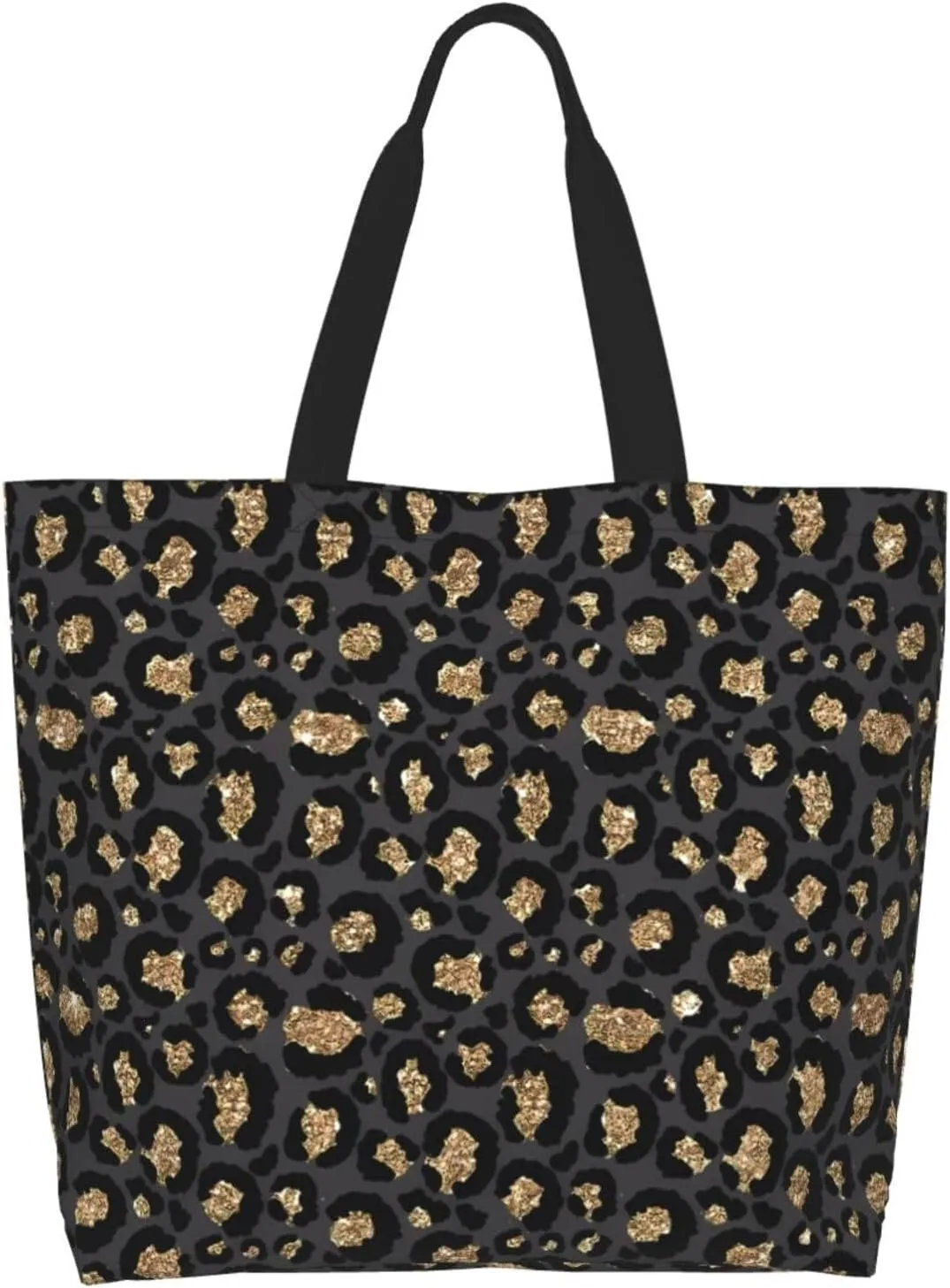 Black Leopard Print Women's Tote Bag Large Capacity Single Shoulder Bags Handbag for Shopping Work