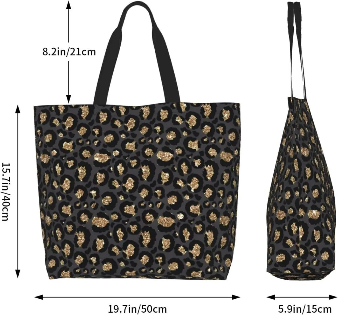 Black Leopard Print Women's Tote Bag Large Capacity Single Shoulder Bags Handbag for Shopping Work