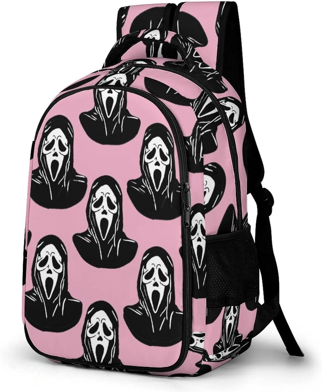 Black Mask Scream Pink Backpack Funny Ghost DevilTravel Casual Laptop Bag Daypack for Men Women Outdoor Hiking Business Work Back Packs
