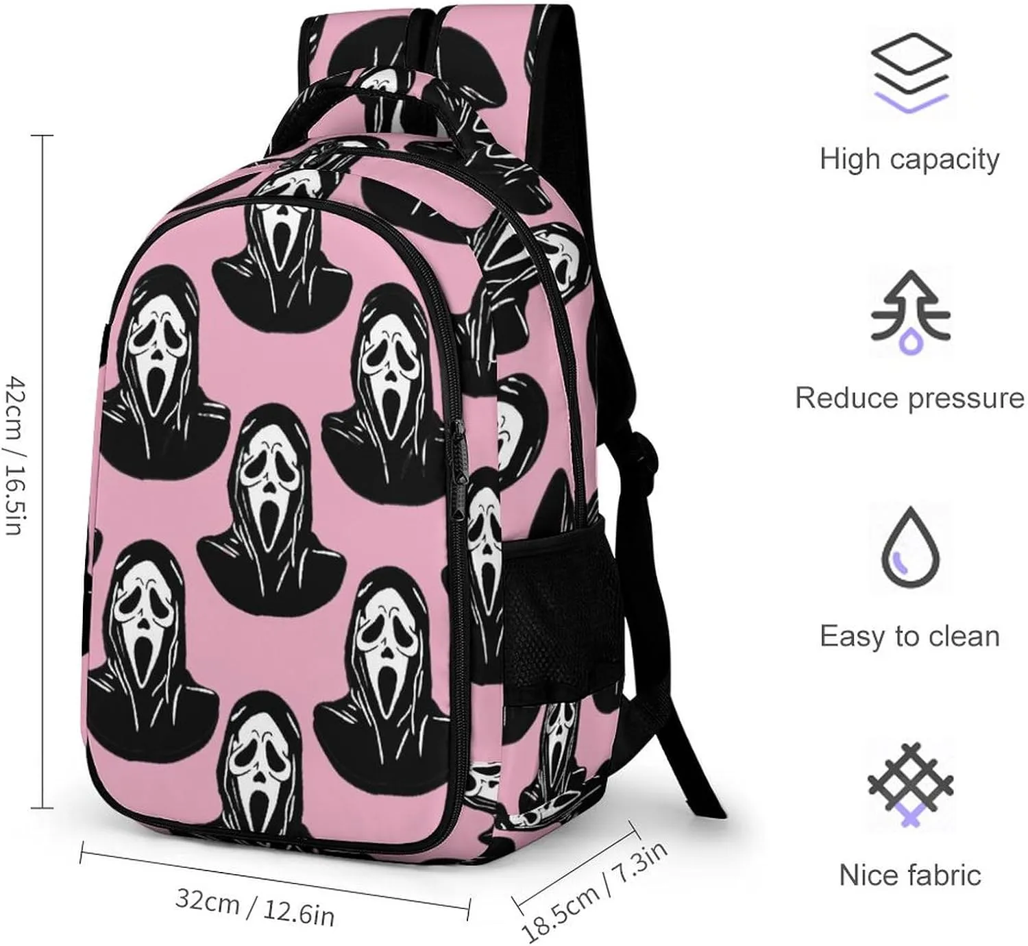Black Mask Scream Pink Backpack Funny Ghost DevilTravel Casual Laptop Bag Daypack for Men Women Outdoor Hiking Business Work Back Packs