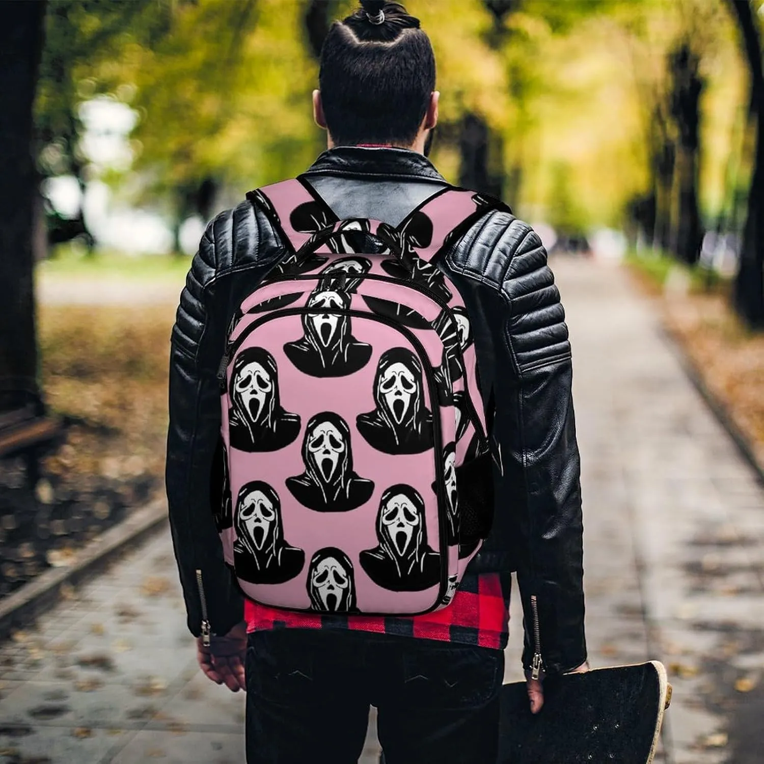 Black Mask Scream Pink Backpack Funny Ghost DevilTravel Casual Laptop Bag Daypack for Men Women Outdoor Hiking Business Work Back Packs