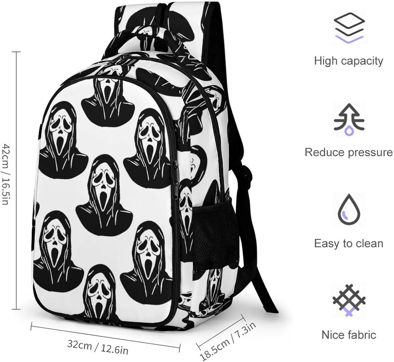 Black Mask Scream Travel Laptop Backpack Funny Ghost Devil Large Casual Daypack Durable Work Computer Camping Back Packs Bags for Women Men