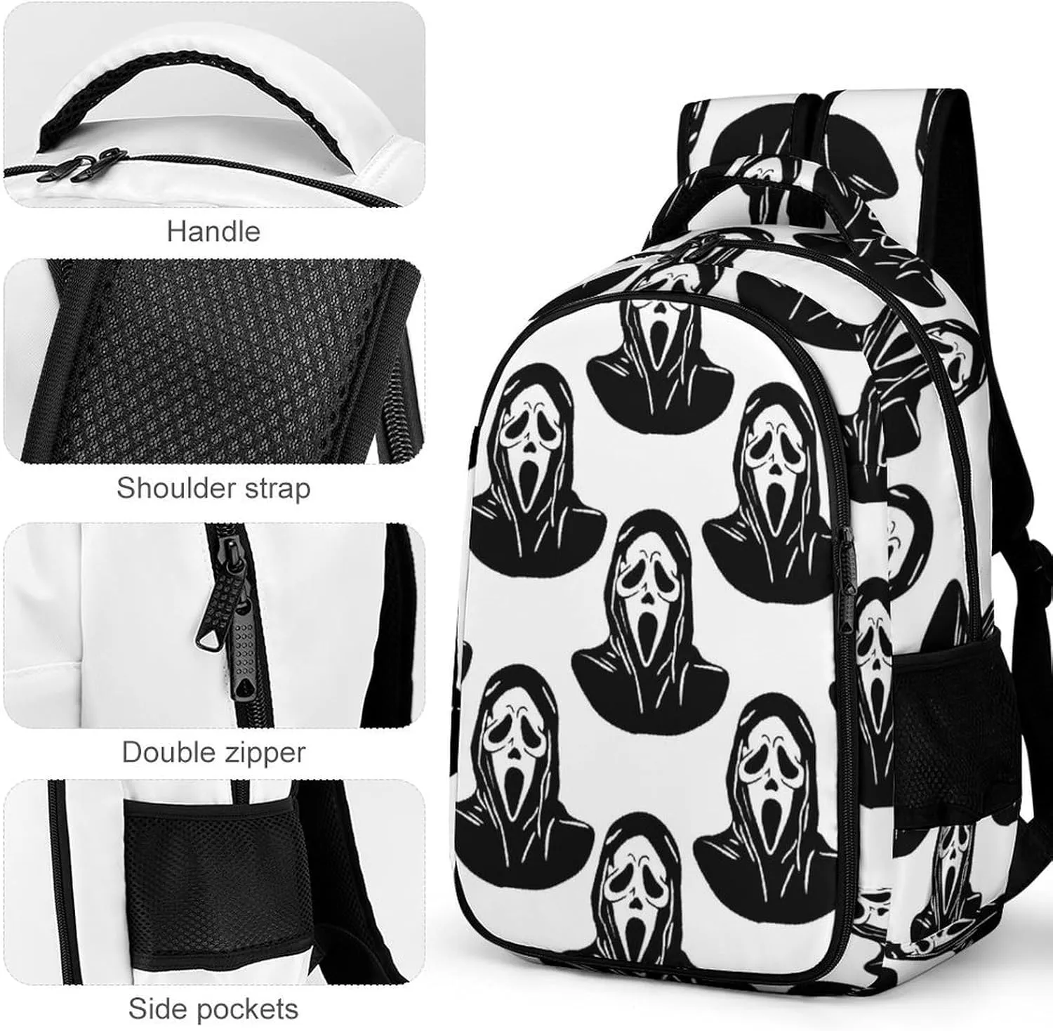Black Mask Scream Travel Laptop Backpack Funny Ghost Devil Large Casual Daypack Durable Work Computer Camping Back Packs Bags for Women Men
