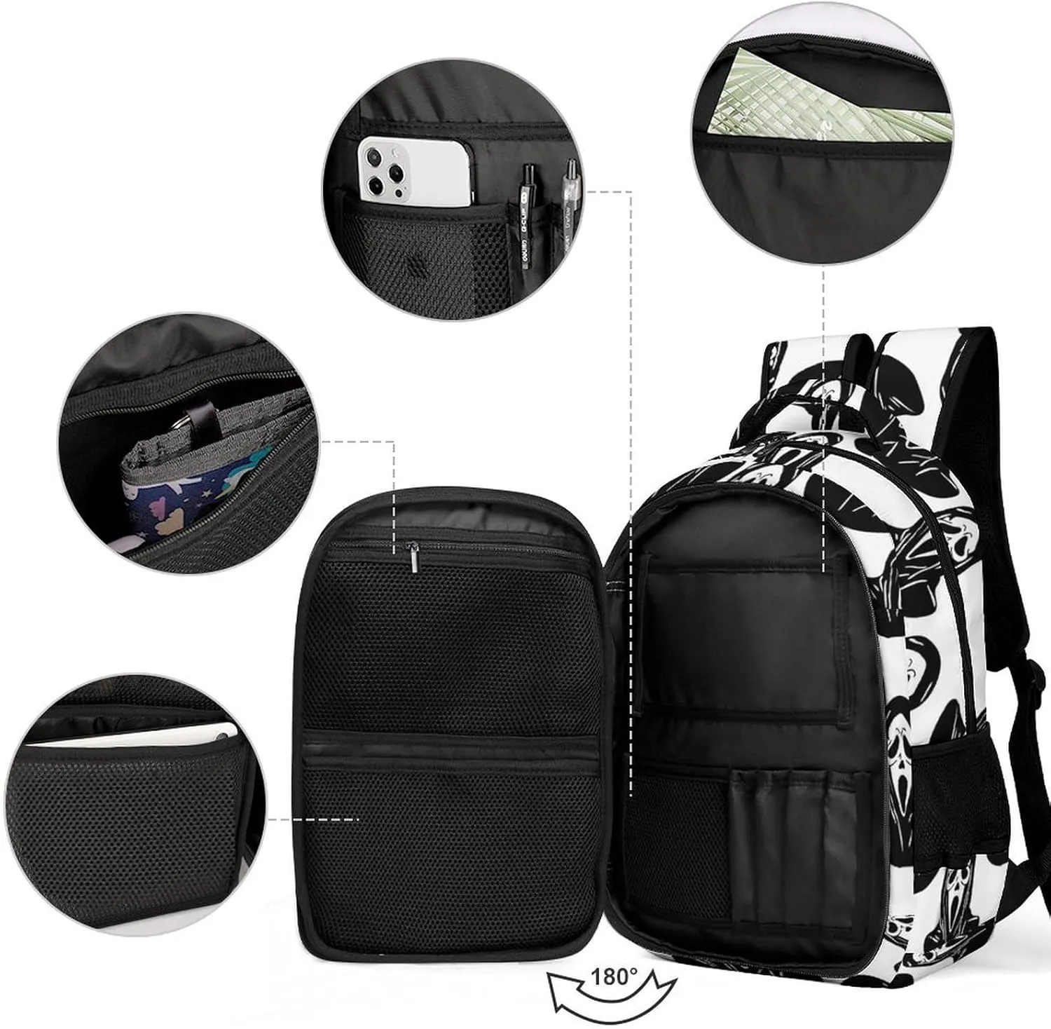 Black Mask Scream Travel Laptop Backpack Funny Ghost Devil Large Casual Daypack Durable Work Computer Camping Back Packs Bags for Women Men