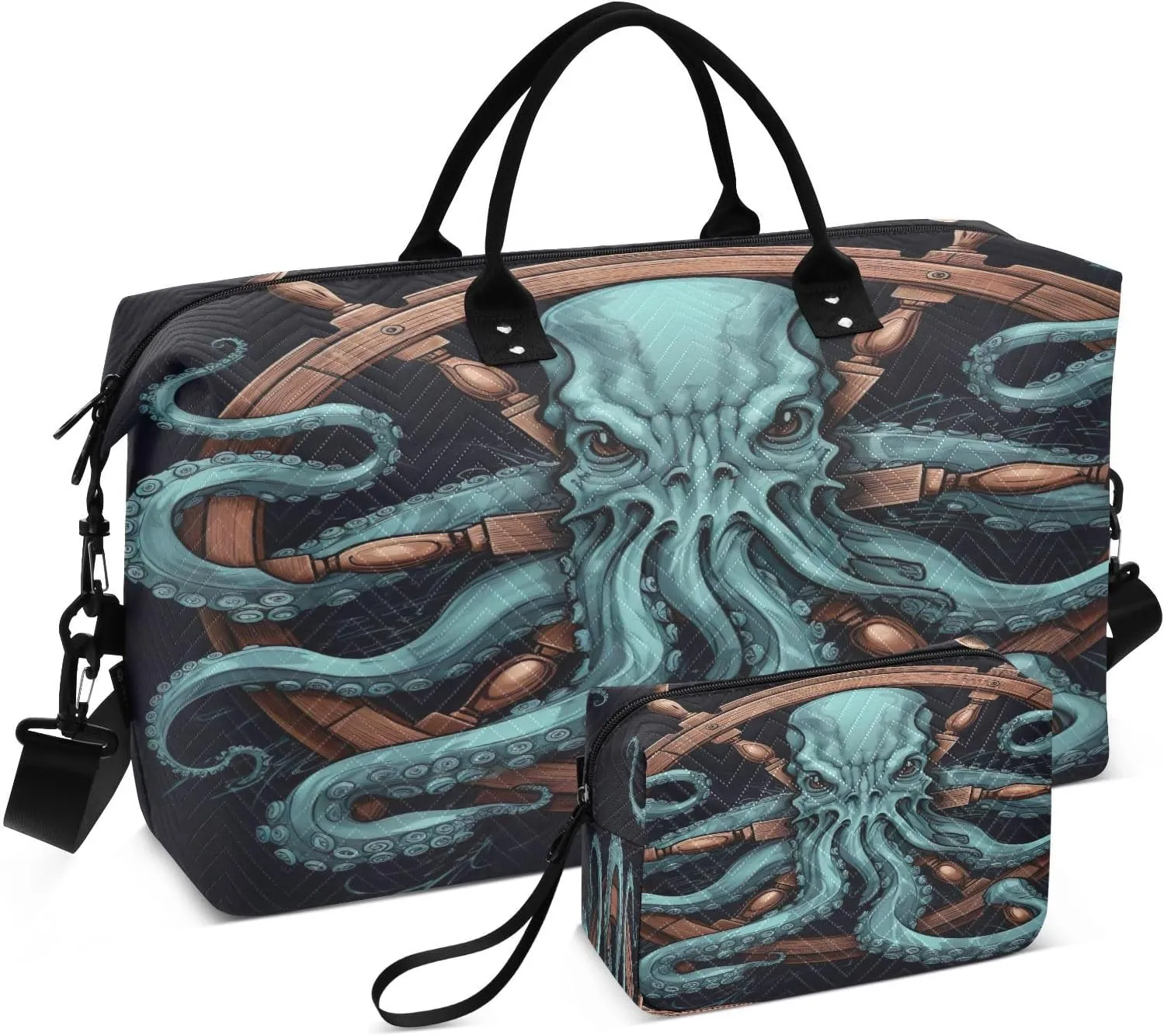 Black Octopus Travel Duffel Bag with Toiletry Bag Weekender Bag for Carry on Sports Gym Bag for Sports Yoga Gym