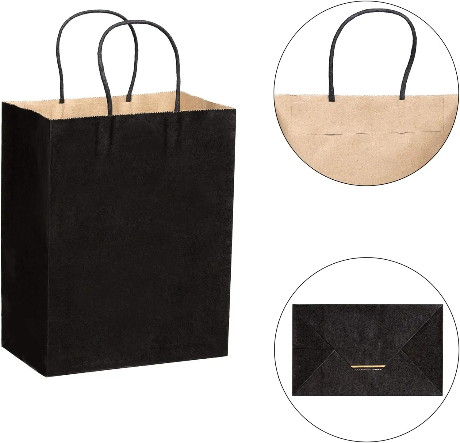 Black Paper Bags with Handles Bulks 8 X 4.5 X 10.5 [100 Bags]. Ideal for Shopping, Packaging, Retail, Party, Craft, Gifts, Wedding, Recycled, Business, Goody and Merchandise Kraft Bag