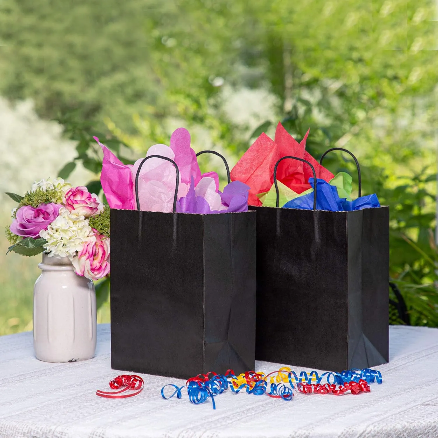 Black Paper Bags with Handles Bulks 8 X 4.5 X 10.5 [100 Bags]. Ideal for Shopping, Packaging, Retail, Party, Craft, Gifts, Wedding, Recycled, Business, Goody and Merchandise Kraft Bag
