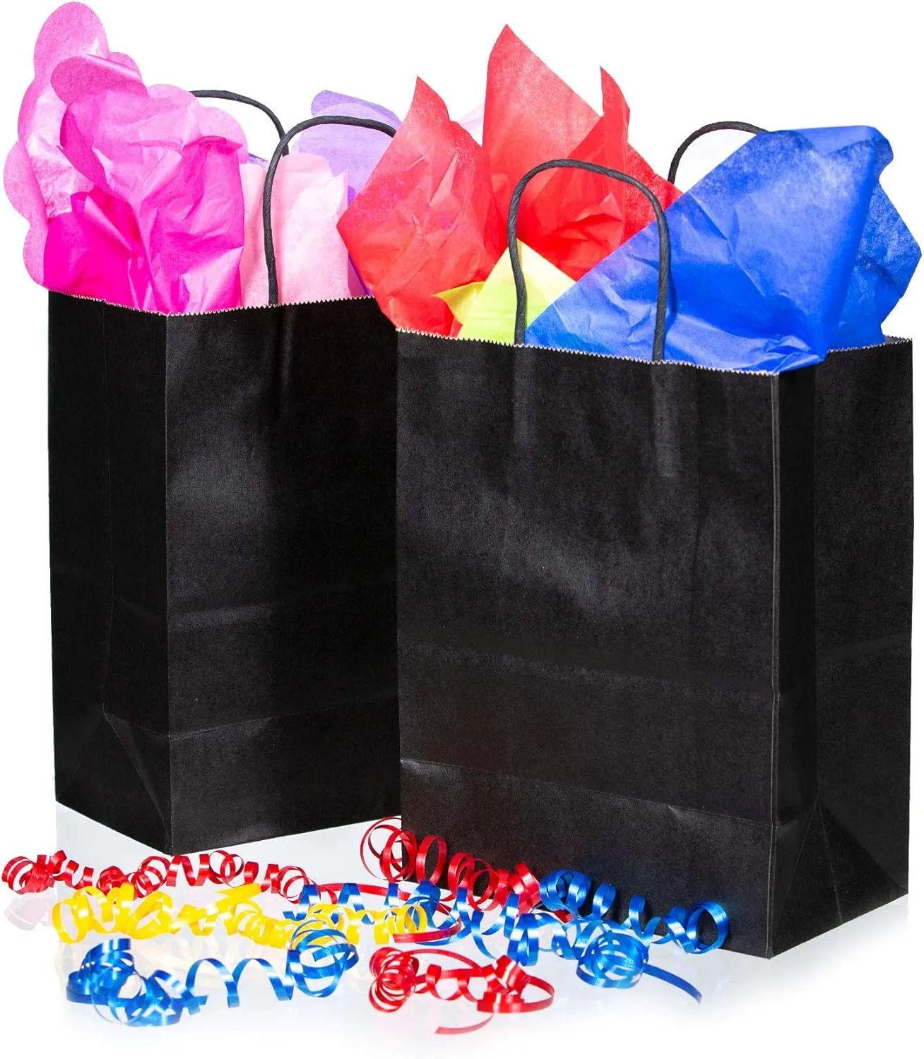 Black Paper Bags with Handles Bulks 8 X 4.5 X 10.5 [100 Bags]. Ideal for Shopping, Packaging, Retail, Party, Craft, Gifts, Wedding, Recycled, Business, Goody and Merchandise Kraft Bag