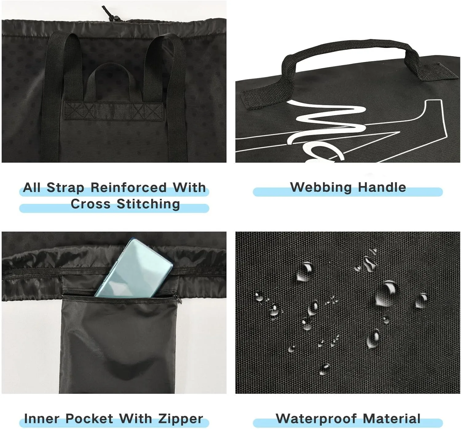 Black Personalized Nylon Travel Laundry Bag for Luggage Custom Dirty Clothes Organizer with Drawstring Closure & Shoulder Straps Clothes Hamper Bag for College Dorm Factories Apartment
