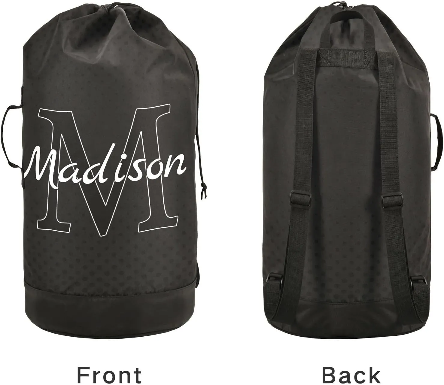 Black Personalized Nylon Travel Laundry Bag for Luggage Custom Dirty Clothes Organizer with Drawstring Closure & Shoulder Straps Clothes Hamper Bag for College Dorm Factories Apartment