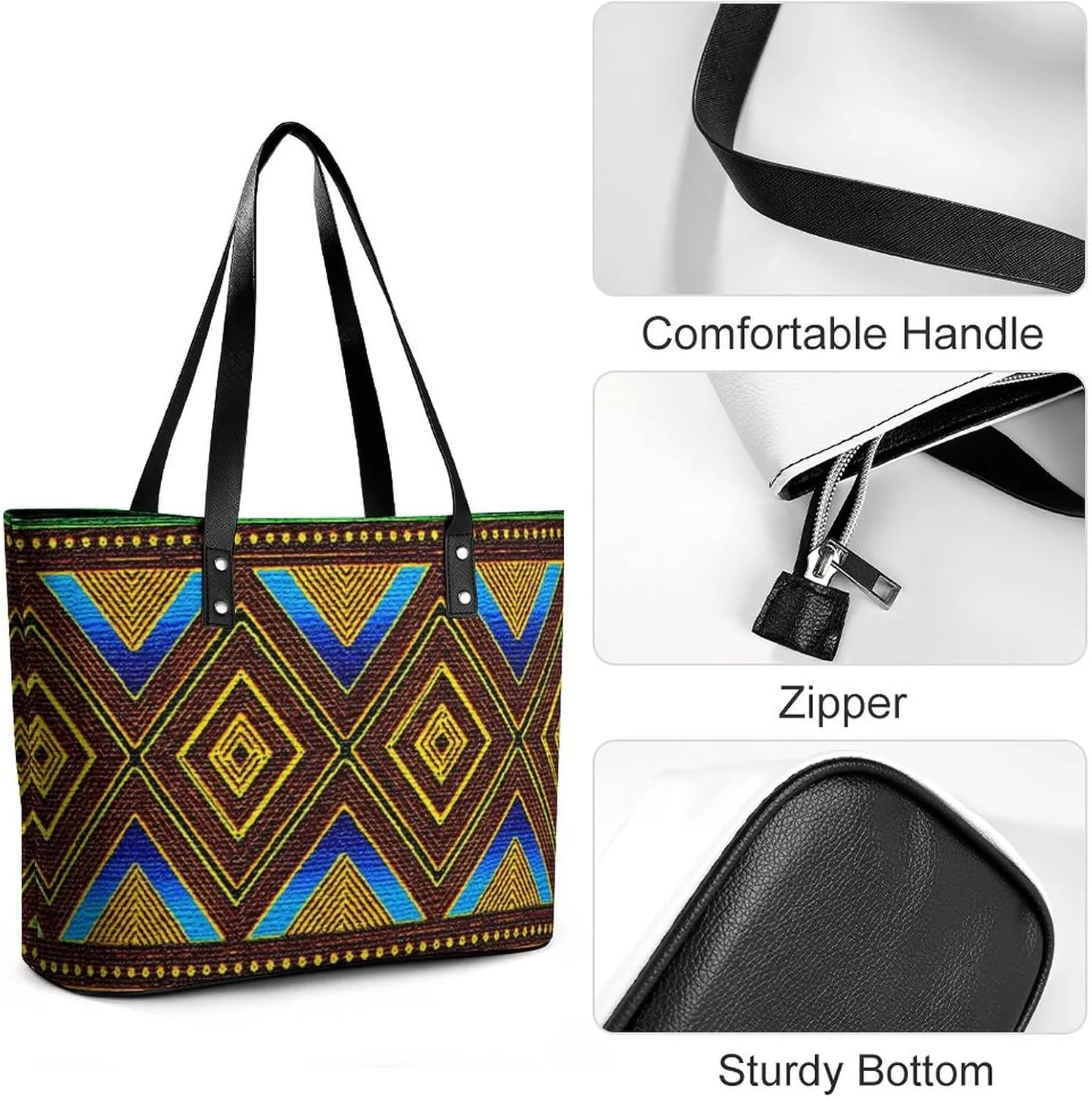 Black Retro A Leather Handbag with Large Capacity And Portability