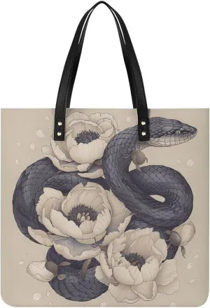 Black Snake And Flower Leather Handbags Crossbody Bags for Women Trendy Vegan Purses Shoulder Handbags with Wide Shoulder Strap And Zipper