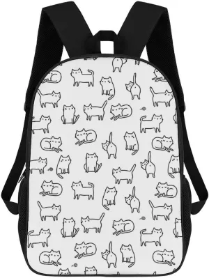 Black White Cat Backpack Lightweight Waterproof Backpacks Laptop Backpack for Unisex Casual Travel Daypacks Large Capacity