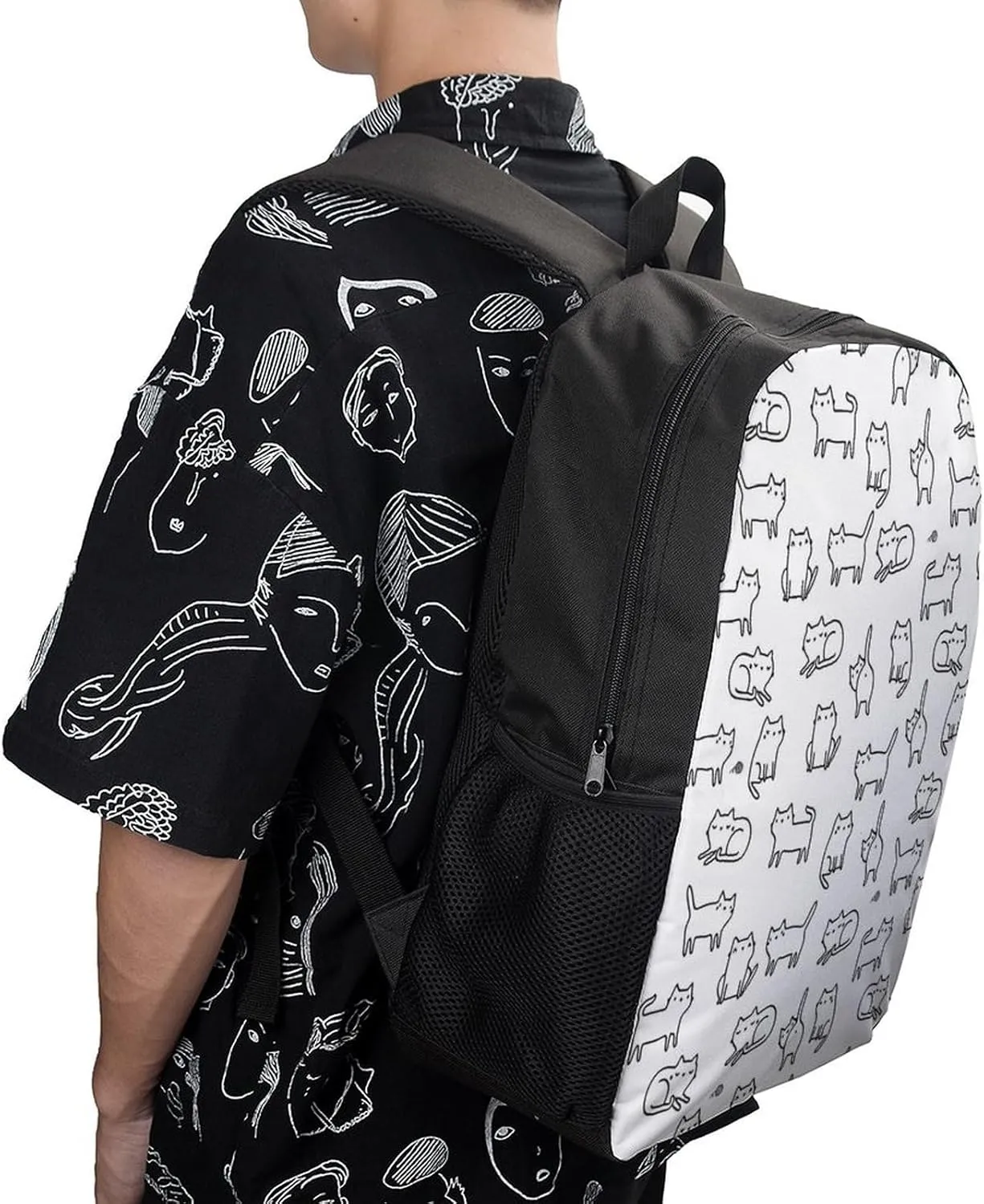 Black White Cat Backpack Lightweight Waterproof Backpacks Laptop Backpack for Unisex Casual Travel Daypacks Large Capacity