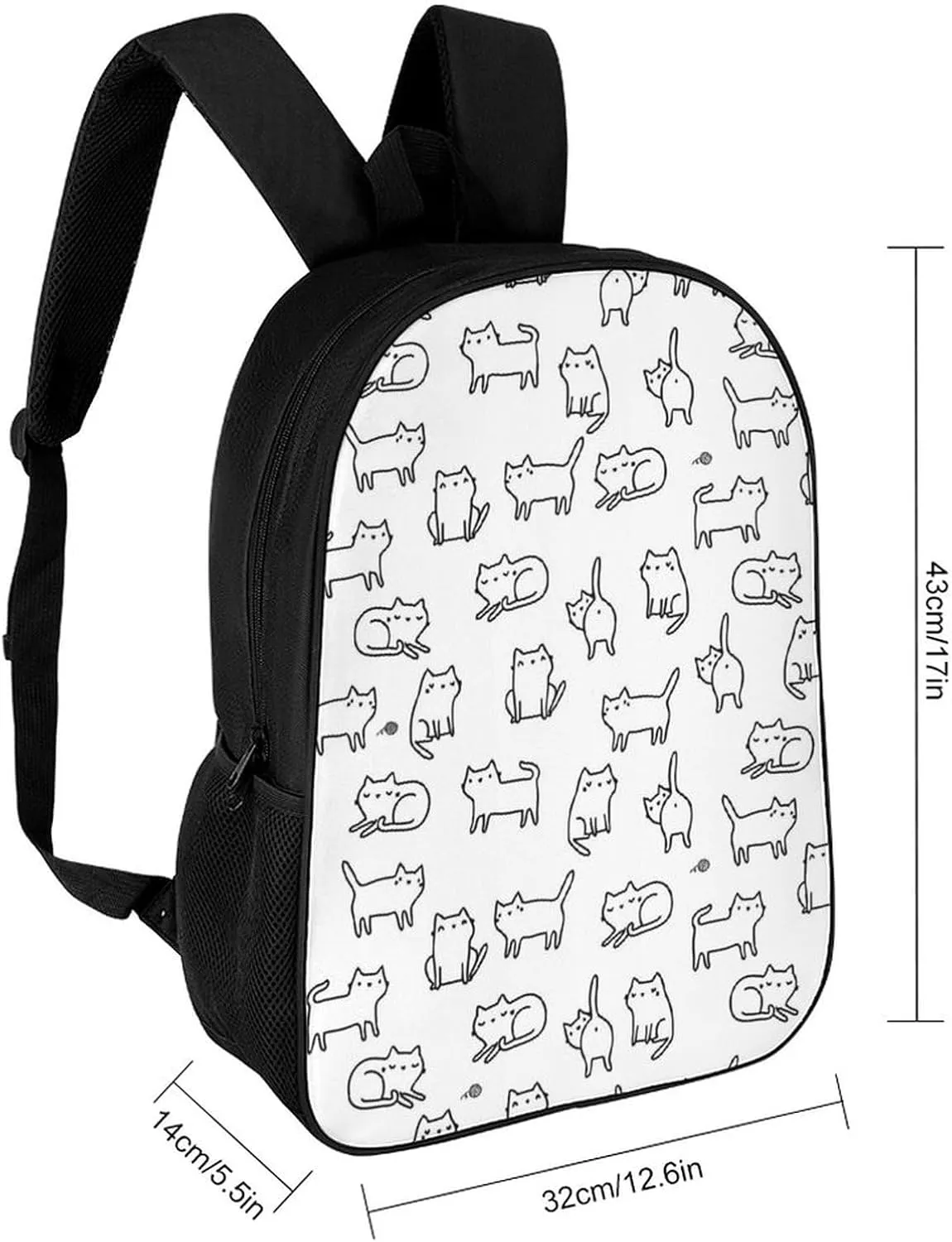 Black White Cat Backpack Lightweight Waterproof Backpacks Laptop Backpack for Unisex Casual Travel Daypacks Large Capacity