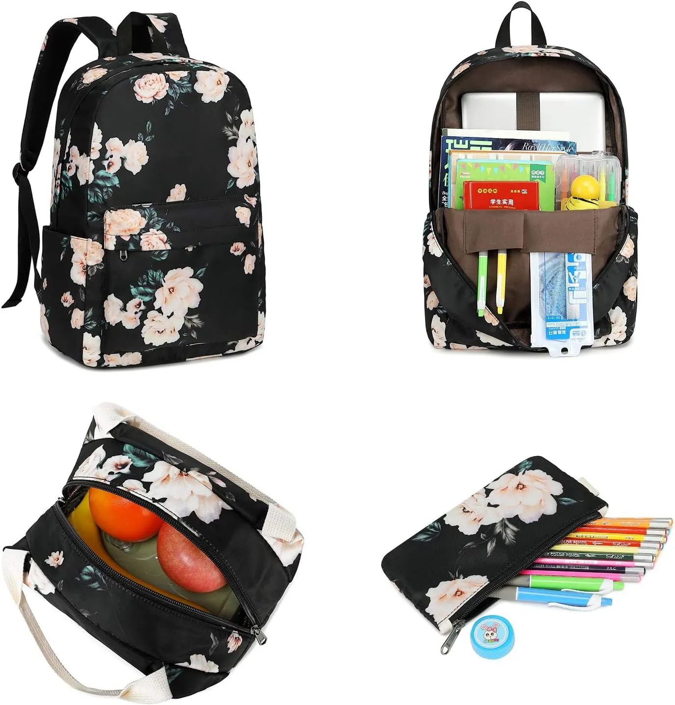 Bluboon School Backpack Set Girls Womens Laptop Bookbag Casual Daypack Fits 15 inch Laptop with Lunch Tote Bag and Pencil Bag