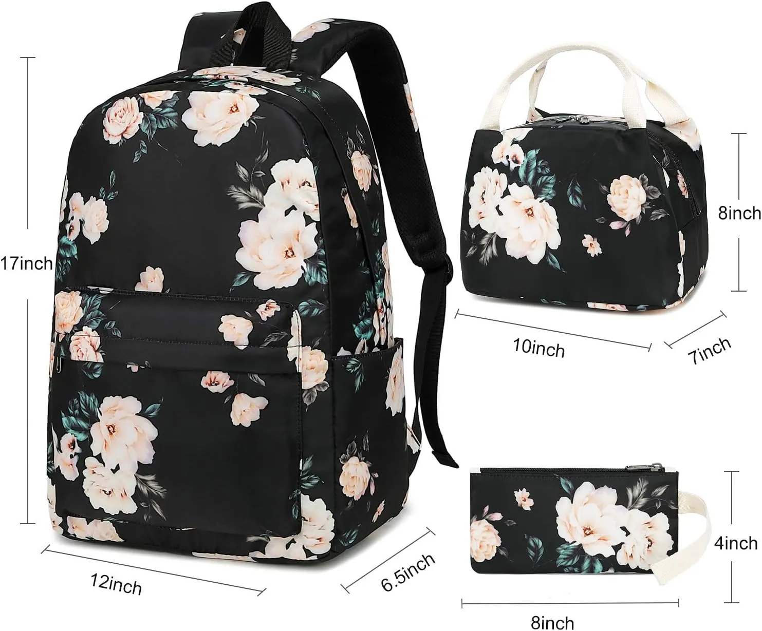Bluboon School Backpack Set Girls Womens Laptop Bookbag Casual Daypack Fits 15 inch Laptop with Lunch Tote Bag and Pencil Bag
