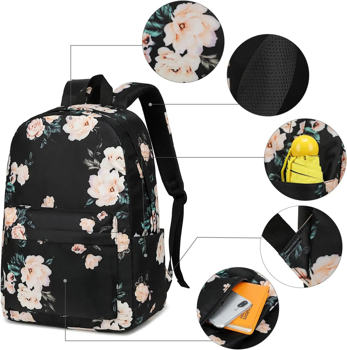 Bluboon School Backpack Set Girls Womens Laptop Bookbag Casual Daypack Fits 15 inch Laptop with Lunch Tote Bag and Pencil Bag