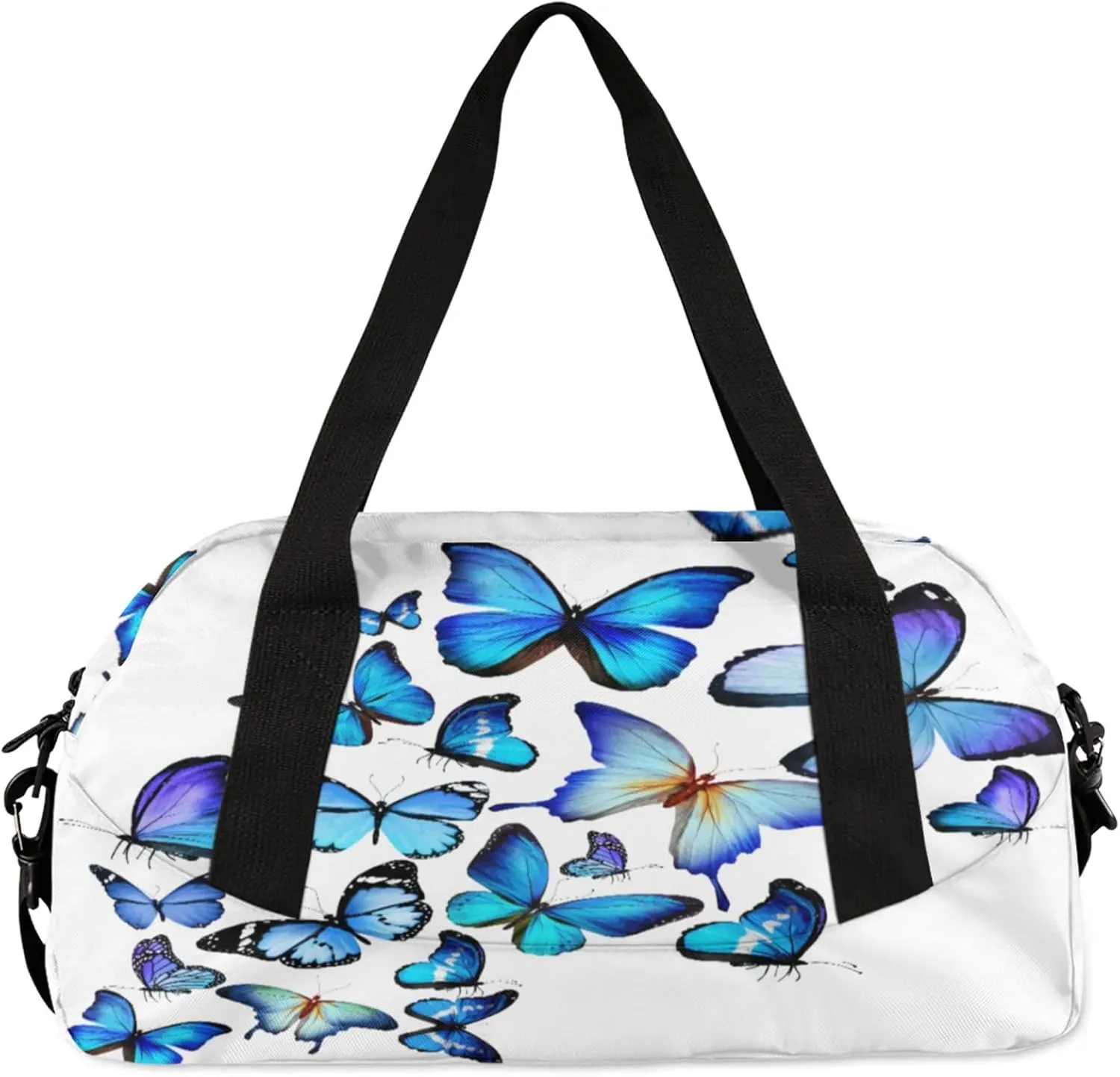 Blue Butterfly Patterns Kids Duffel Bag Lightweight Waterproof Sports Gym Bag with Front Zipper Pocket Foldable Weekender Overnight Bag for School Practice Gymnastic Ballet