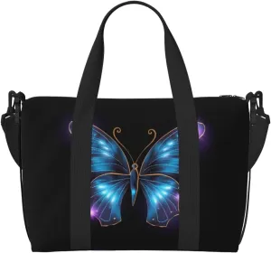 Blue Butterfly Travel Duffel Bags for Women Men, Sports Training Gym Bag Dance Bag with Adjustable Shoulder Strap Purple Star Weekender Overnight Bag