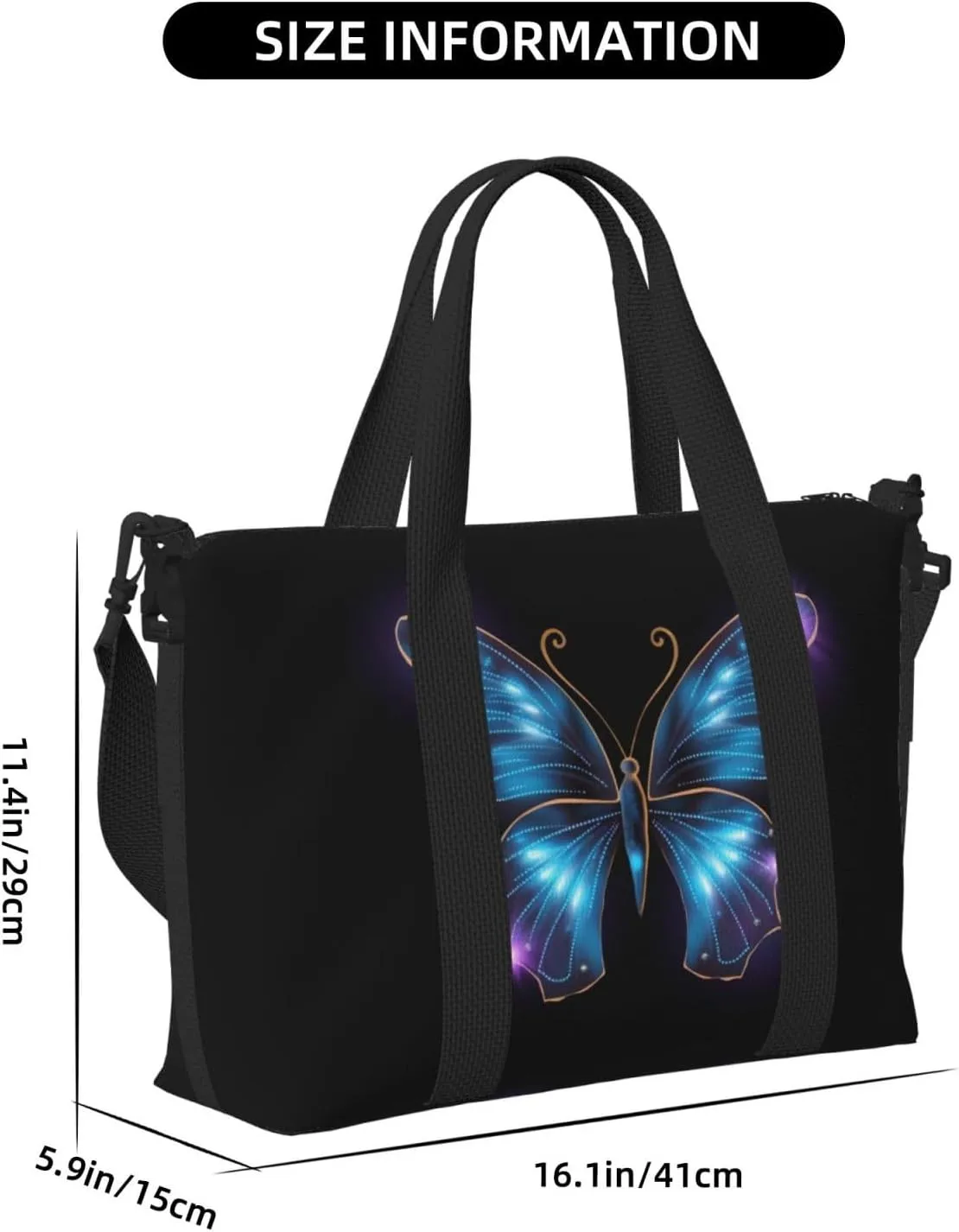 Blue Butterfly Travel Duffel Bags for Women Men, Sports Training Gym Bag Dance Bag with Adjustable Shoulder Strap Purple Star Weekender Overnight Bag
