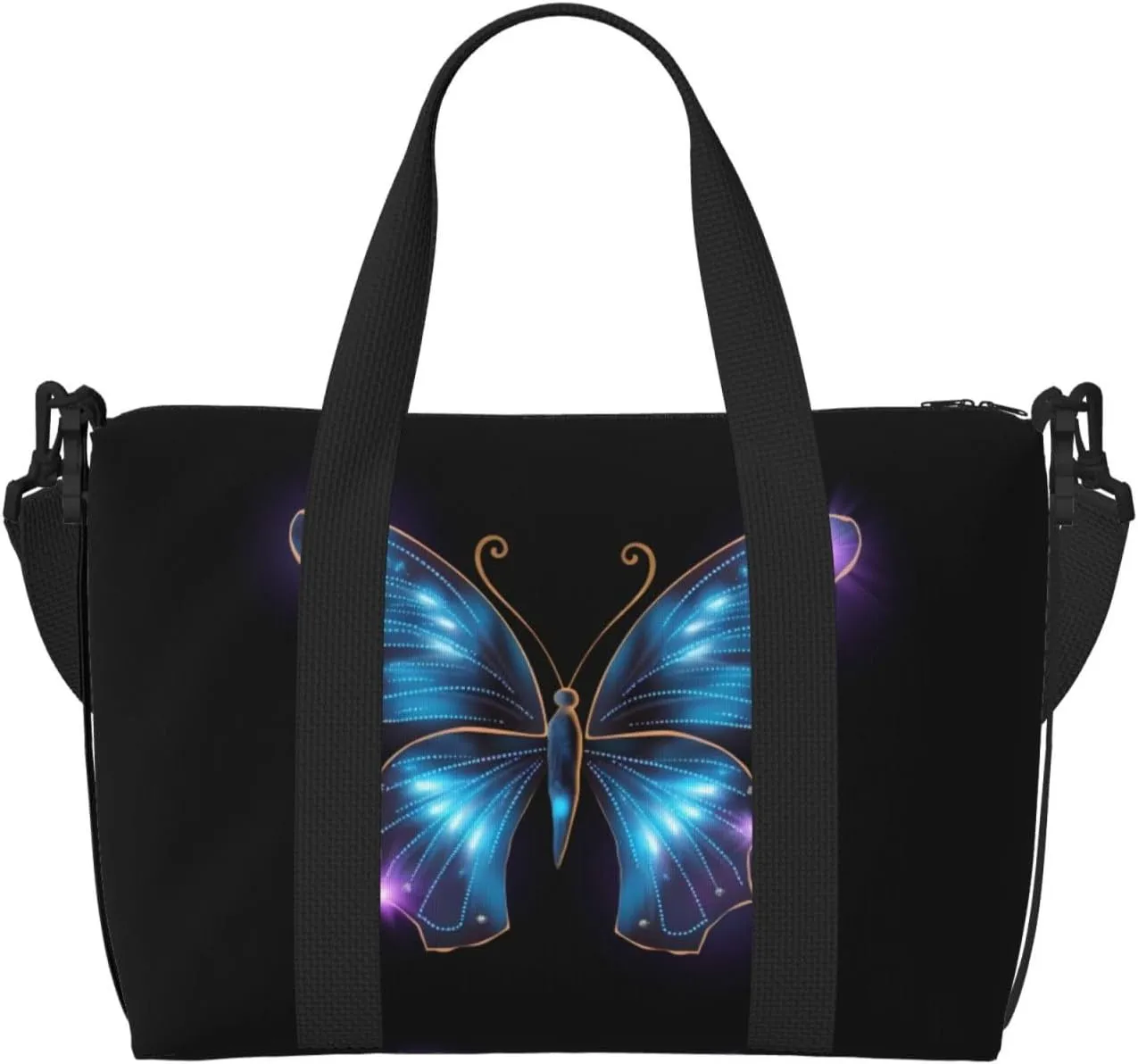 Blue Butterfly Travel Duffel Bags for Women Men, Sports Training Gym Bag Dance Bag with Adjustable Shoulder Strap Purple Star Weekender Overnight Bag