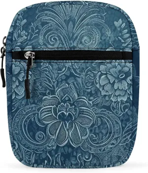 Blue Floral Lace Oxford Cloth Ammo Crossbody Shoulder Bag Medic Bag Classic Small Messenger Crossbody Bag Unisex Classic Canvas Shoulder Bag for Women, Bookbag for Work