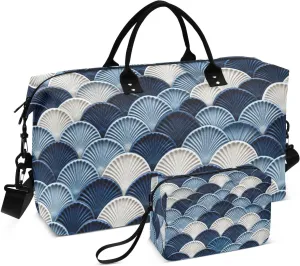 Blue Mermaid Scales Travel Duffel Bag with Toiletry Bag Weekender Bag for Carry on Sports Gym Bag for Sports Yoga Gym