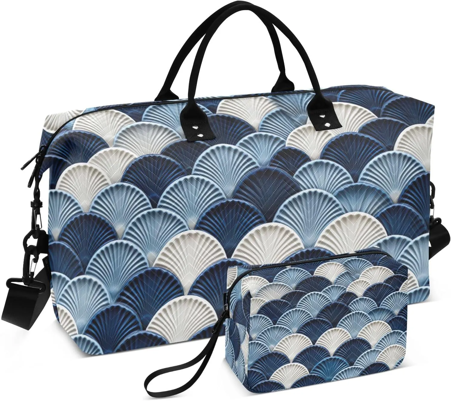 Blue Mermaid Scales Travel Duffel Bag with Toiletry Bag Weekender Bag for Carry on Sports Gym Bag for Sports Yoga Gym