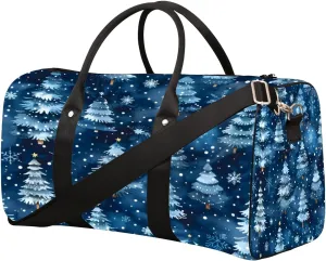 Blue Pine Snowflakes Travel Duffel Bag for Women Men Small Sport Gym Bag Waterproof Weekender Overnight Lightweight Carry on Foldable Gym Bag for Training Swim Yoga Traveling Handbag