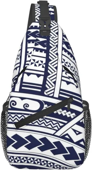 Blue Polynesian Maori Tribal Pattern print Cross bag, chest crossbody bag, men's cross chest bag, adjustable outdoor travel bag