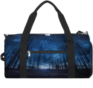 Blue Starry Night Forests Tree (2) Duffle Bag Waterproof Gym Tote Bags Travel Overnight Bags with Shoes Compartment