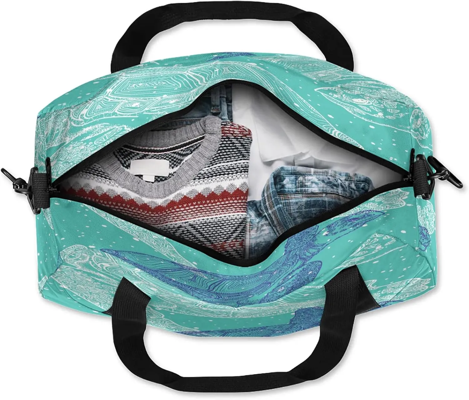 Blue Turtle Kids Duffel Bag Lightweight Waterproof Sports Gym Bag with Front Zipper Pocket Foldable Weekender Overnight Bag for School Practice Gymnastic Ballet