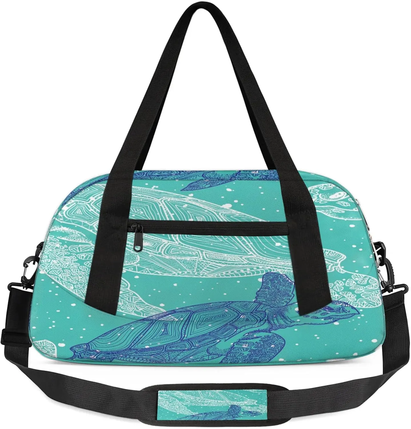 Blue Turtle Kids Duffel Bag Lightweight Waterproof Sports Gym Bag with Front Zipper Pocket Foldable Weekender Overnight Bag for School Practice Gymnastic Ballet