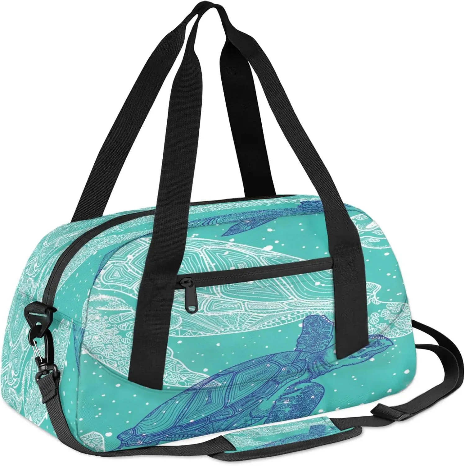 Blue Turtle Kids Duffel Bag Lightweight Waterproof Sports Gym Bag with Front Zipper Pocket Foldable Weekender Overnight Bag for School Practice Gymnastic Ballet