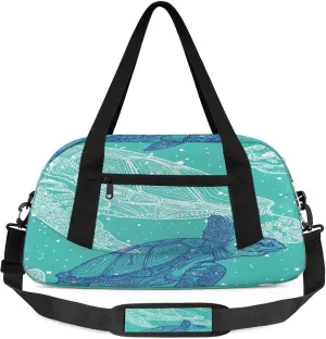 Blue Turtle Kids Duffel Bag Lightweight Waterproof Sports Gym Bag with Front Zipper Pocket Foldable Weekender Overnight Bag for School Practice Gymnastic Ballet
