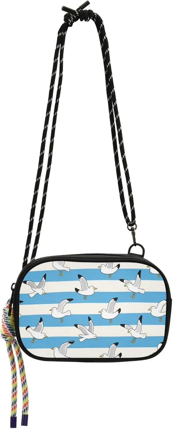 Blue White Striped Seagull West Crossbody Purse Mens Waterproof with Adjustable Strap Small Black Purses Walk dog