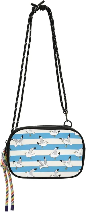 Blue White Striped Seagull West Crossbody Purse Mens Waterproof with Adjustable Strap Small Black Purses Walk dog