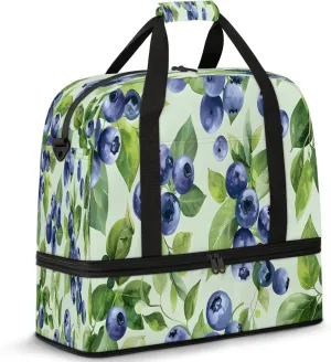 Blueberry Fruit Watercolor Travel Duffel Bags for Women & Men Large Sports Gym Bags Foldie Weekender Overnight Bag Carry On Tote Bag With Shoe Compartment Personal Item Bag for Travel Sports Gym