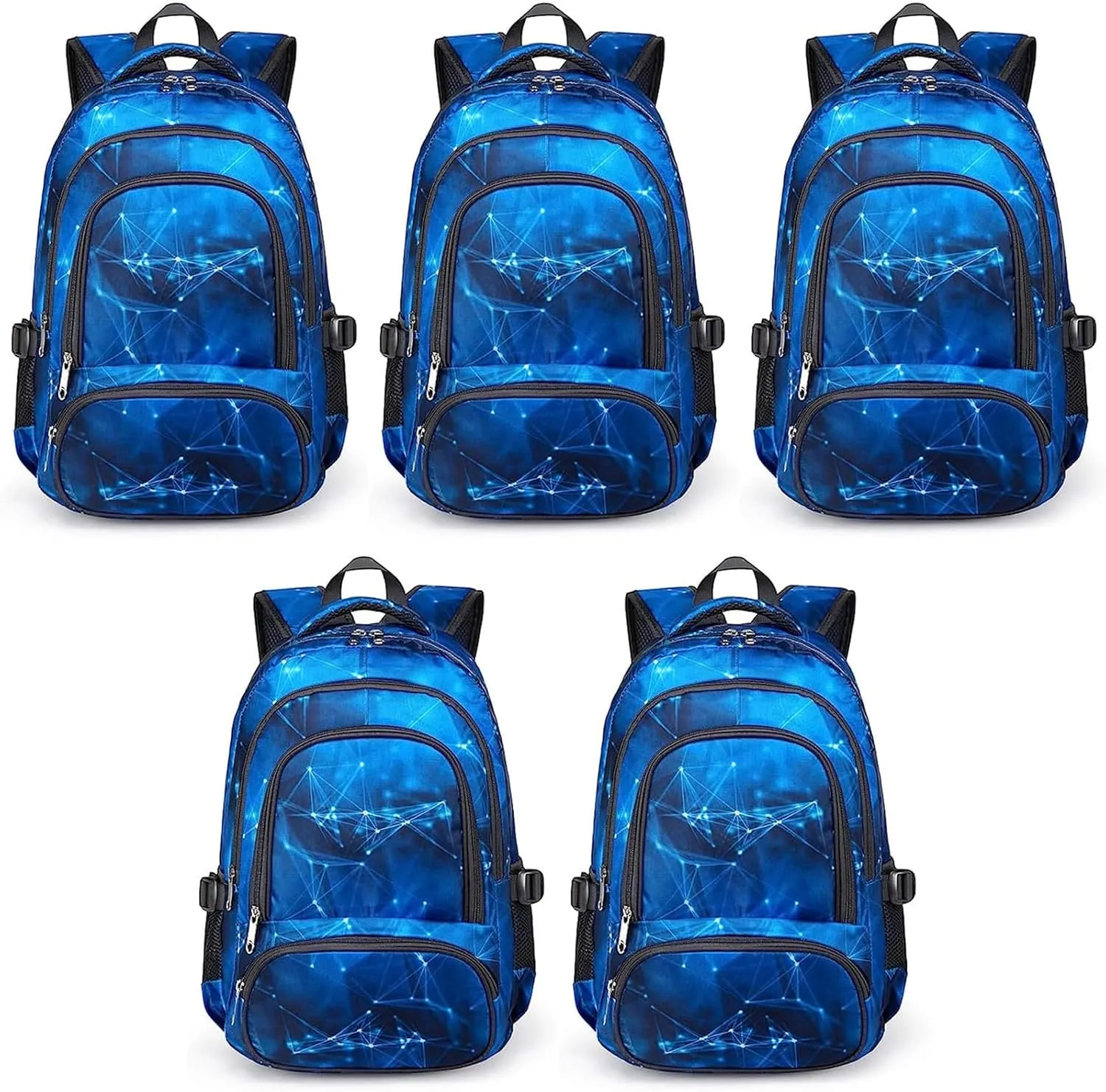 BLUEFAIRY Kids Backpack for Boys School Bookbags for Elementary Primary Middle School Bags Bulk Book Bags for Teens Childs Mochilas para Niños Aged 8-10 Star Blue 5 Pack